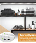 Motion Sensor LED Strip Lights With Rechargeable Battery And USB Removable Control Box installed on a shelf
