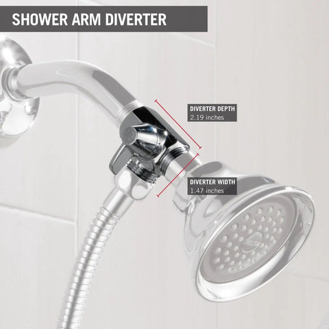 Shower Arm Diverter For Handheld Shower Chrome One Half Inch IPS Male Outlet No Fuss Install Brass Construction Diverter