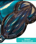 Top Shelf Heavy Duty Basecoat Paint Gallon Blended With A Slow Reducer Ready To Roll Serpent Black Sealer swatch.