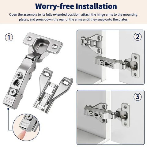 Soft Close Cabinet Hinges 20 Pack For 1/2 Inch Overlay Cabinets, Face Frame Concealed 105 Degree Hinges installation guide