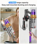 Game Changing Cordless Vacuum Cleaner With Killer Fifty Five Kpa Suction And Heavy Duty Six Hundred Watt Brushless Motor showing 1.8L capacity and wall-mounted dock.