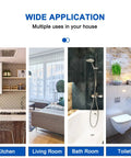 Image showing multiple applications of Half Inch 90 Degree Pex Elbow Fitting Made From Lead Free PPSU Barb Crimp in kitchen, living room, bathroom, toilet