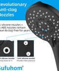 High Pressure 5 Function Handheld Shower Head With 70 Inch Stainless Steel Hose Matte Black anti-clog nozzles detail