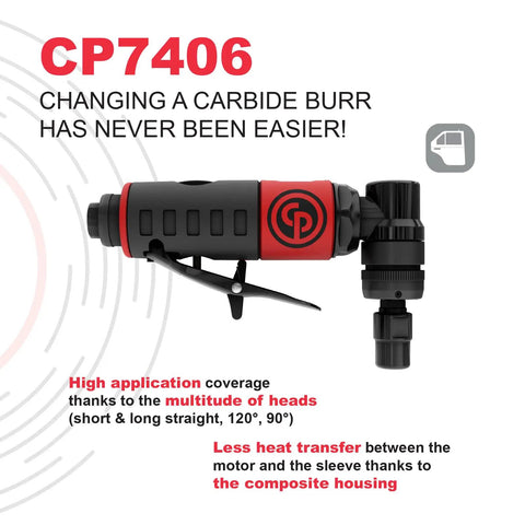 Heavy Duty Right Angle Air Die Grinder With A Slick Compact Build And 1/4 Inch Collet Delivers Knockout 23000 Rpm Torque.