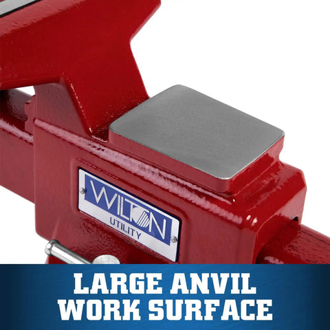 Beefy Utility Bench Vise With Five And A Half Inch Jaw Width and Large Anvil on Utility Model in Red Powder Coat Finish