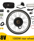 26 Inch 48V 1000W Rear Wheel Hub Motor Electric Bike Conversion Kit with installation parts and accessories, top view.