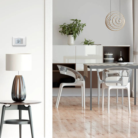 Renewed Non Programmable Thermostat With Simple Single Degree Control on modern wall, kitchen view in stylish home