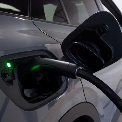 EV charging detail showing Level 2 Wall Mounted EV Charger With 40 Amp Fast Charging And 25 Foot Flexible Cable NEMA 14 50 Plug.