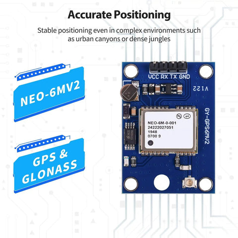 2 Pack GY-NEO6MV2 NEO-6M GPS Module For Flight Control with ceramic antenna, GPS GLONASS tracking installed on a circuit board