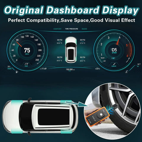 DIY Ready TPMS Sensor Kit For GM Vehicles After 2006 Plug And Play For Chevy Silverado Buick Cadillac GMC Pontiac Four Pack Replacement Universal Fit Easy Install No Relearn Reliable Tire Pressure Monitoring, dashboard display