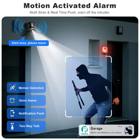 Wireless Outdoor Security Camera System With 2K Pan Tilt 360 View, Solar Or Battery Powered, AI Motion Alerts in use at night