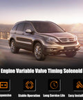 VVT Solenoid With Sensor Gasket Direct Fit Replacement For 2.4L Honda Acura Engines Fits Acura ILX TSX Honda Accord Civic CRV Crosstour L4 2.4L 2010 2015 OE Style Spool Valve Rebuild Kit 15811R40A01 image with Honda vehicle driving on a bridge at sunset, highlighting product features.