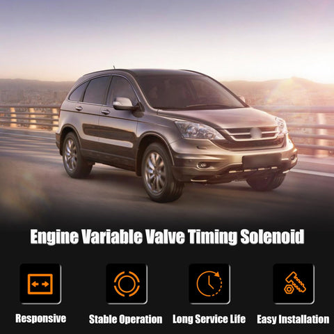VVT Solenoid With Sensor Gasket Direct Fit Replacement For 2.4L Honda Acura Engines Fits Acura ILX TSX Honda Accord Civic CRV Crosstour L4 2.4L 2010 2015 OE Style Spool Valve Rebuild Kit 15811R40A01 image with Honda vehicle driving on a bridge at sunset, highlighting product features.