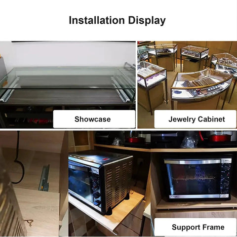 Installation display showing heavy duty drawer slides 45kg load capacity 50cm length bottom mount hidden mounting for cabinets.