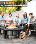 Group enjoying a fire pit surrounded by Fire Pit Surround Tabletop For Bonfire Nights, 37.5 Inch Outdoor Steel Table, outdoor setting