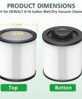 2 Pack DXVC6910 Cartridge Filter Replacement For 6 To 16 Gallon Wet Dry Vacuums Compatible With DXV06P DXV09P top and bottom view