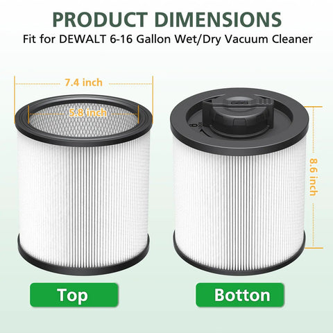 2 Pack DXVC6910 Cartridge Filter Replacement For 6 To 16 Gallon Wet Dry Vacuums Compatible With DXV06P DXV09P top and bottom view