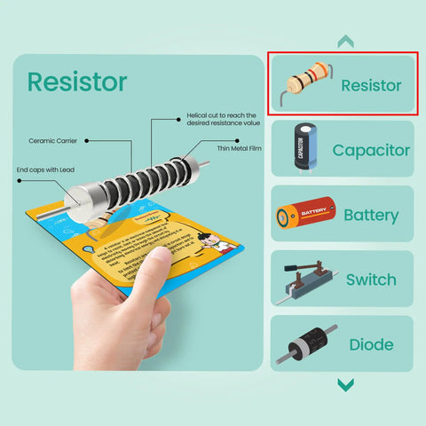 Hands On Electronics Kit For Kids That Makes Learning Real Circuits Fun With Augmented Reality Flashcards For Homeschool And Classroom Use Aimed At Building Critical Thinking Creativity And Practical STEM Skills With A Free Learning App resistor flashcard