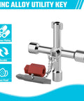 Four Way Sillcock Key With Bit Multi Functional Water Key Cross Key 1 Pack, zinc alloy with chromium coating and bit attachment.