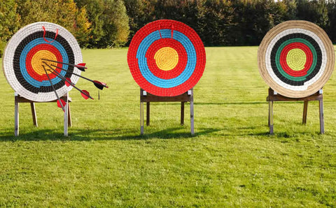 Handmade Straw Archery Target For Recurve Bow Or Longbow 20 Inch Backyard Practice with arrows in target