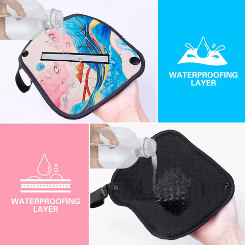 Demonstrating waterproof layer of colorful Two Pack Pee Cloths For Women On The Go, Soft Absorbent Pee Rag Reusable And Washable.