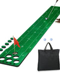 Indoor Golf Putting Mat With Premium Velvet Surface And Anti Slip Base For Stable, Realistic Rolls; setup with accessories included.