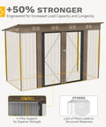 9x4ft Large Outdoor Storage Shed Metal Tool Shed with lockable doors and air vent, brown, 4-pillar design for strength