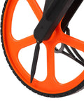 Pissente Hand Measuring Wheel, 0-9999.9ft Mechanical Counter close-up of orange wheel and black handle for accurate measuring.