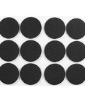 12 Piece Black Rubber Feet Pads Self Adhesive Floor Protectors for furniture chairs and tables on a white background