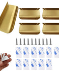 Gold Adhesive Edge Finger Pulls for Cabinets, 3.15 Inch No Drill Hidden Finger Pulls, brushed gold pulls, screws, 3M adhesive pads, 5 pack