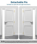 Two open white doors with Three Pack Brushed Gold Exterior Door Hinges Four Inch With Five Eighth Inch Radius And Square Corners Removable Pin