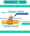 Beefy 2 Pack 3 Quarter Inch Heater Hose Shut Off Ball Valve With Barbed Fittings And Stainless Steel Clamps product dimensions