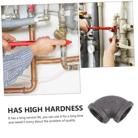 Elbow Iron Pipe Fitting Set, Six Pieces, Three Quarters Inch Industrial Connectors For Plumbing And DIY Projects in use