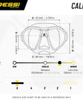 Size chart for Calibro dive mask from Calibro And Corsica Dive Mask Set In Blue, Pro Grade Italian Craft For Freediving And Scuba.