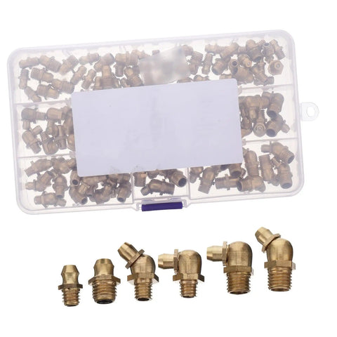 Copper Grease Nipples Assortment Kit For Hydraulic Systems, 106 Pcs Zerk Fittings M6 M8 M10 in a clear box