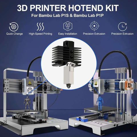 3D printer setup showing 2 Pack Beefed-Up Hotend Kit for P1P P1S 3D Printer Upgrade With Hardened Steel Nozzle