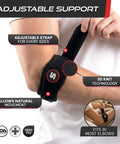 Person wearing black tennis elbow brace with adjustable strap, showing 3D knit technology. Tennis Elbow Brace For Men And Women Tendonitis And Golfer Elbow Support Counterforce Elbow Sleeve Adjustable 9 To 23 Inch Fit Pain Relief All Day Comfort Breathable Compression Black.