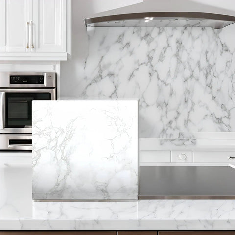 White Marble Peel And Stick Countertop Vinyl Laminate Cover Self Adhesive Waterproof Durable 36x72 Inch Roll on kitchen surface