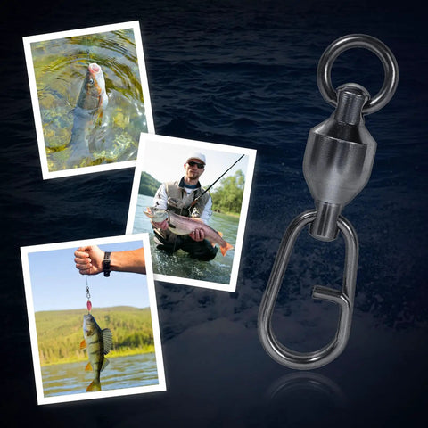 Six Ball Bearing Fishing Swivels And Snaps With Quick Change Clips For Trolling And Bass Fishing, Lure Swap In A Snap And Prevent Line Twists Under Heavy Loads, Smooth Operation For Saltwater And Freshwater Gear, black metal swivel