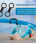 12 Pack Silicone Snorkel Keepers For Mask Straps, Snorkel Clip Replacement Kit displayed with dive mask and snorkel