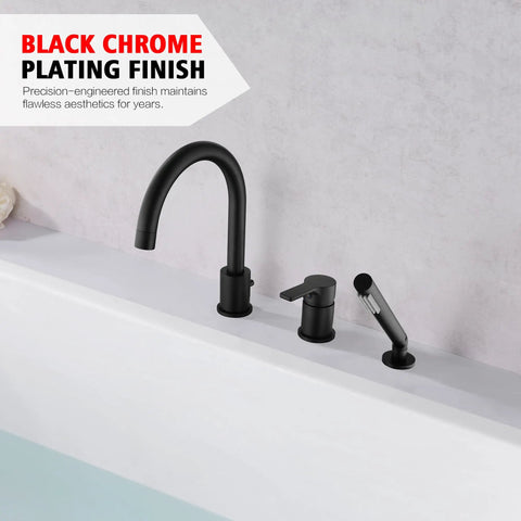 Matte Black Roman Bathtub Faucet For 3 Hole Deck Mount Installation With Brass Handheld Shower Sprayer on bathtub edge