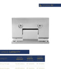 Heavy Duty 90 Degree Shower Door Hinge In Brushed Nickel, Full Back Plate, Fits 3/8 To 1/2 Inch Glass, front view