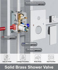 Wall Mount Bathtub Faucet With Handheld Sprayer And Waterfall Tub Filler Single Handle Chrome Finish Modern Bathroom Fixture Solid Brass Construction Corrosion Resistant 1.46 GPM, internal valve connections diagram view.