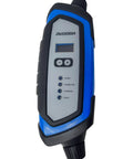 Road Trip Ready Level 2 EV Charger With 240V 32A Output And Portable Charging Cable Featuring 25 Foot Durable Cord and Nema 14-50P Plug, close-up view.