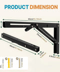 Two Pack 16 Inch Folding Shelf Brackets dimensions and included screws, wall mounted shelving brackets for kitchen bathroom garage