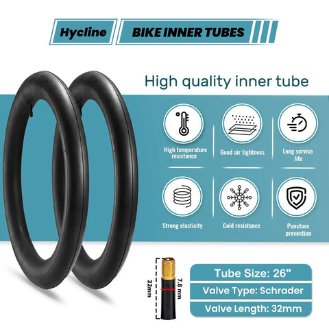 Black inner tubes for 2 Pack Cruiser Bike Tires With Inner Tubes And Tire Levers, 26x2.125 Inch, features and details shown.