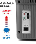 Portable 14 Liter Thermoelectric Cooler Warmer With 12 Volt DC Power For Car RV And Camping Use control panel showing heating and cooling settings.