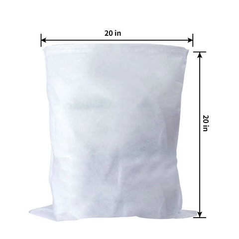 50 Pack Cold Brew Coffee Filters 20 By 20 Inch Commercial Filter Bags For Brewing Up To 5 Lbs Of Coffee Fits 5 Gallon Buckets No Fuss For Home And Small Cafe Use, showing a single filter bag with measurements