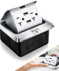 Legit Heavy Duty Pop Up Floor Electrical Outlet Cover With 20 Amp Power And Quick Usb Charging Silver Retractable Recessed Socket for indoor use