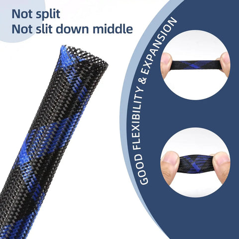 Expandable Braided Sleeving For Cables Dope PET Wire Loom Flexible Cable Management For Audio Video Gear And Home Devices Pet Shield Cord Protector In Black And Red 0.5 Inch 25 Feet demonstrating flexibility.